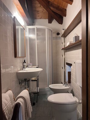 Dusche, Haartrockner, Bidet, Handtücher