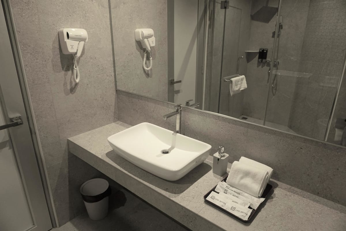 shower, free toiletries, hair dryer, slippers