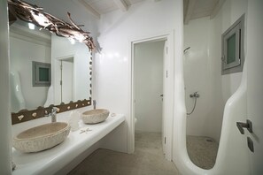 Villa, Private Pool | Bathroom | Shower, hair dryer, towels, soap