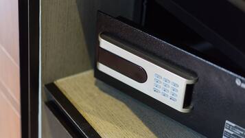 A keypad lock on a door, likely for a hotel room.