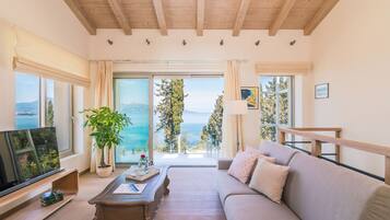 Villa, 4 Bedrooms, Sea View | Living area | 32-inch flat-screen TV with satellite channels, TV, Netflix