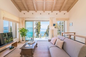 Villa, 4 Bedrooms, Sea View | Living area | 32-inch flat-screen TV with satellite channels, TV, Netflix - Melithea Seaview Villa (Corfu)