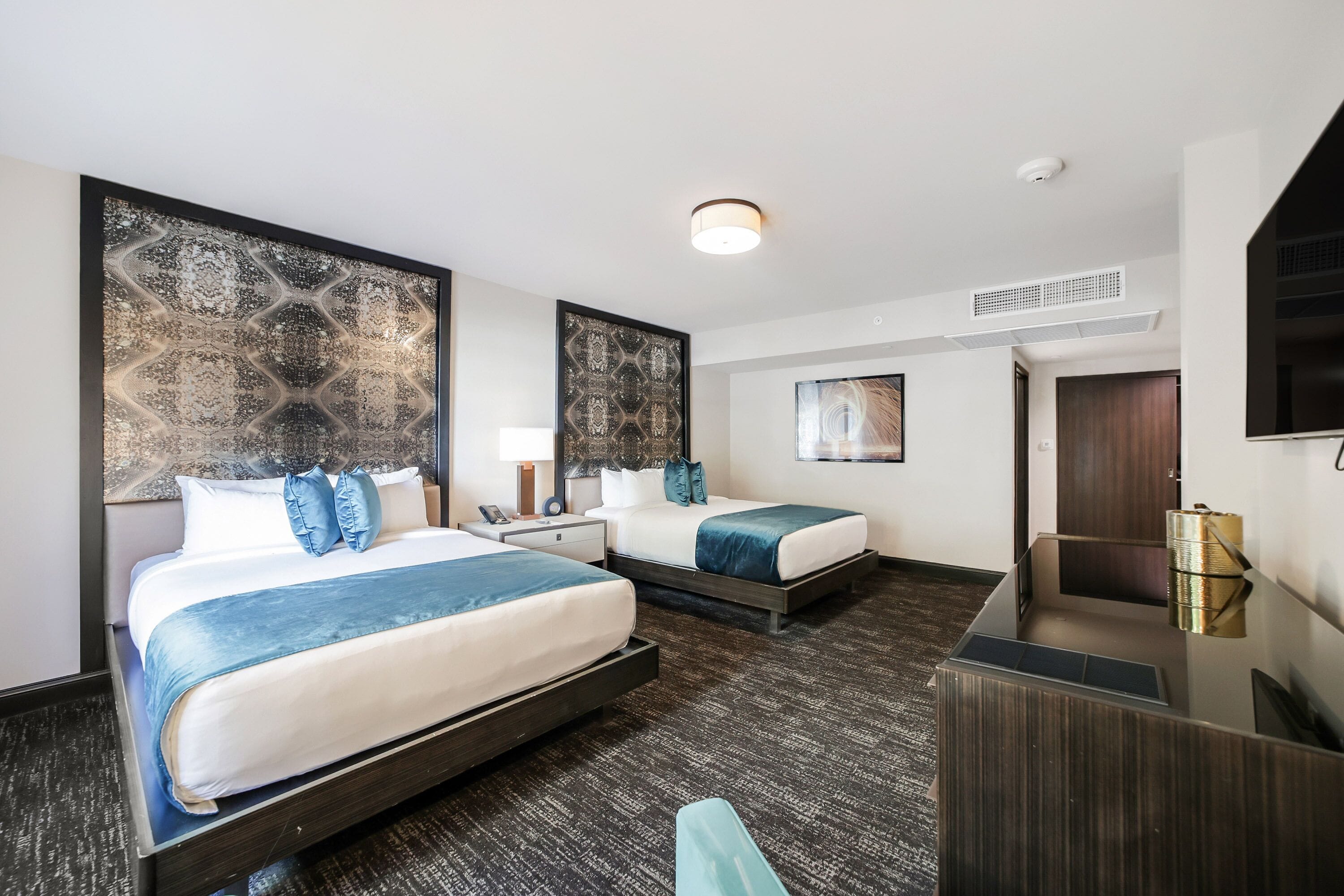 Standard Double Room, 2 Queen Beds, Private Bathroom (Self check-in) | Pillowtop beds, in-room safe, desk, laptop workspace