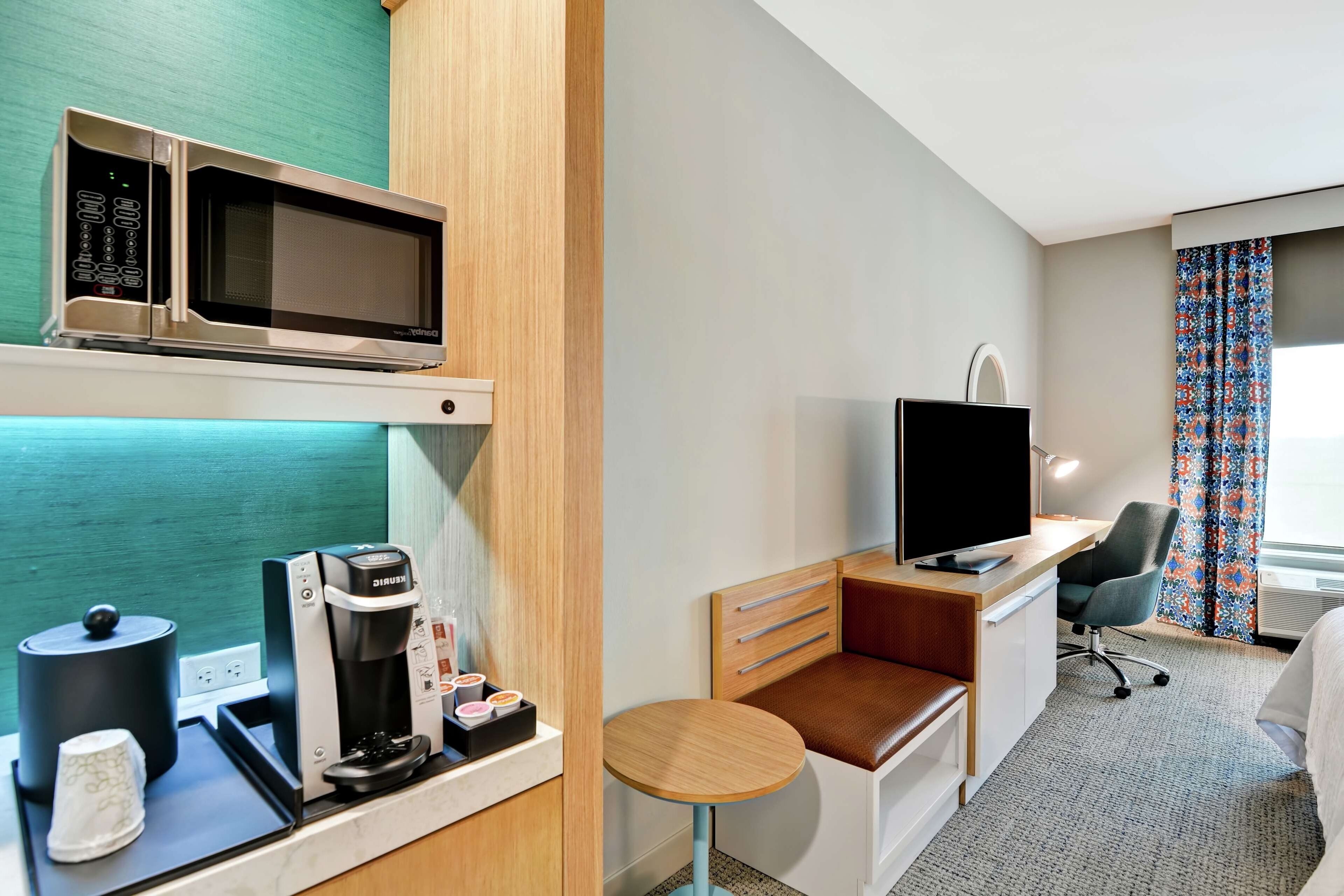 Hypo-allergenic bedding, desk, laptop workspace, iron/ironing board