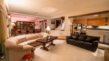 Villa, 4 Bedrooms, Private Pool | Living area | Flat-screen TV, fireplace, video game console, DVD player