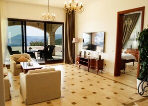 Premium Villa, 3 Bedrooms, Private Pool, Sea View | Living area | 70-inch flat-screen TV with satellite channels, Smart TV, Netflix - Oak Leaf Residences (Kuljace)