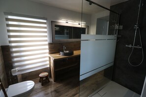 Tina, secadora de cabello, toallas, papel de baño