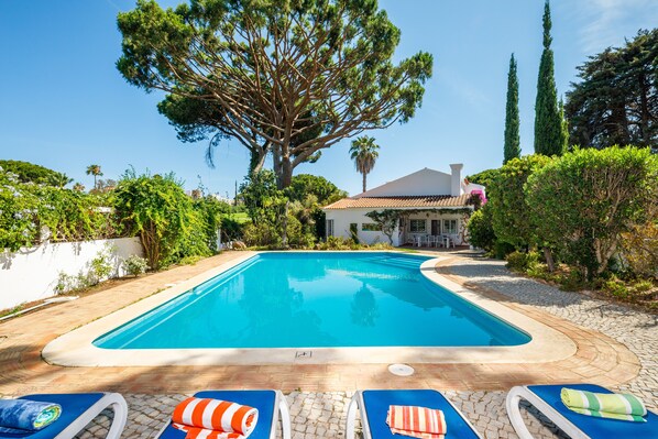 Outdoor pool, sun loungers