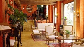 A cozy living room with a fireplace, comfortable seating, and a large plant. - Palacio Azcarate Hotel (Ezcaray)