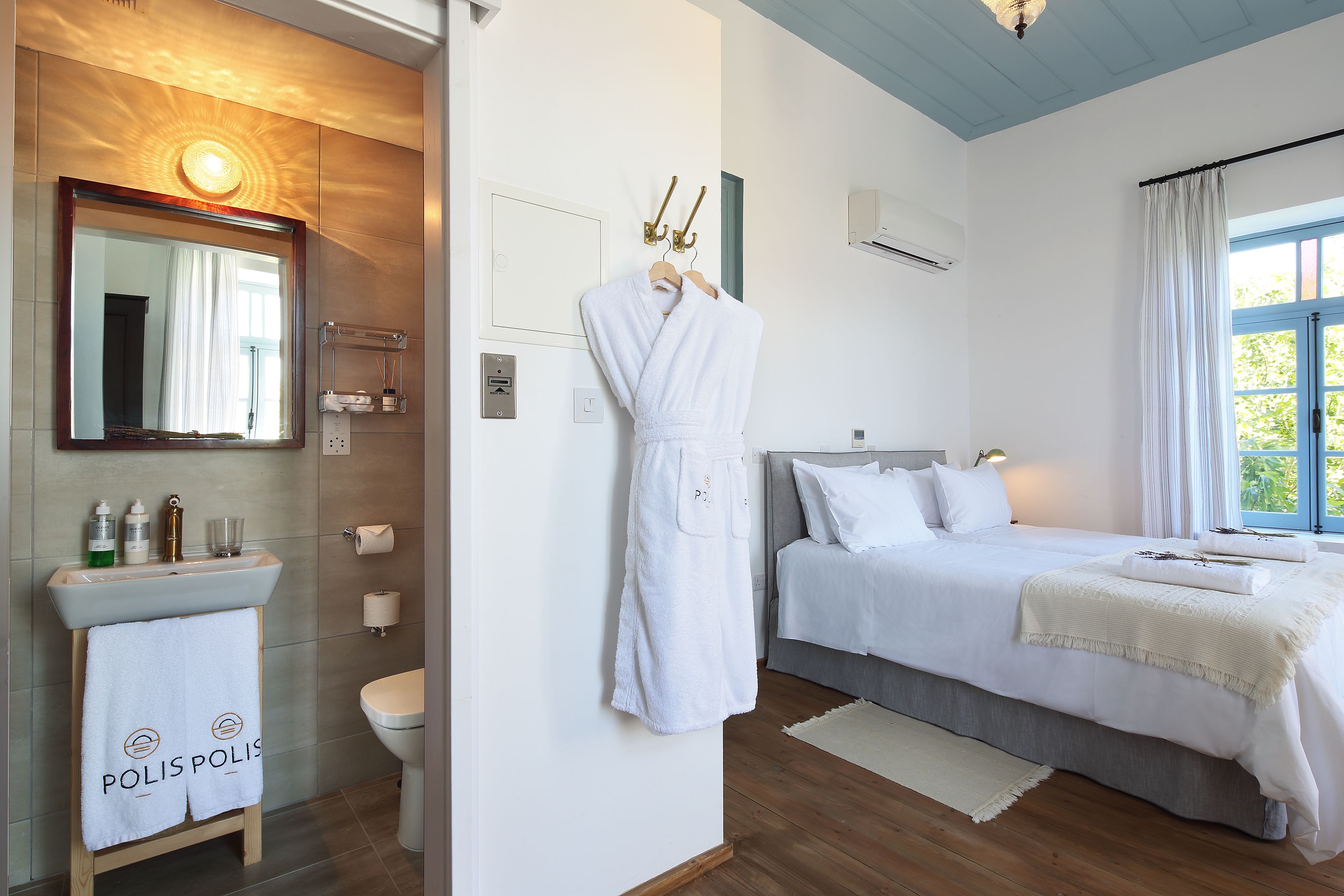 Shower, free toiletries, hair dryer, bathrobes