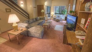 House, Multiple Beds, Private Pool, Pool View | Living area | TV, fireplace - Sparrows Nest (Incline Village)