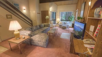 House, Multiple Beds, Private Pool, Pool View | Living area | TV, fireplace
