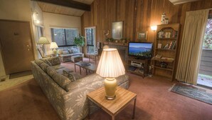 House, Multiple Beds, Private Pool, Pool View | Living area | TV, fireplace - Sparrows Nest (Incline Village)