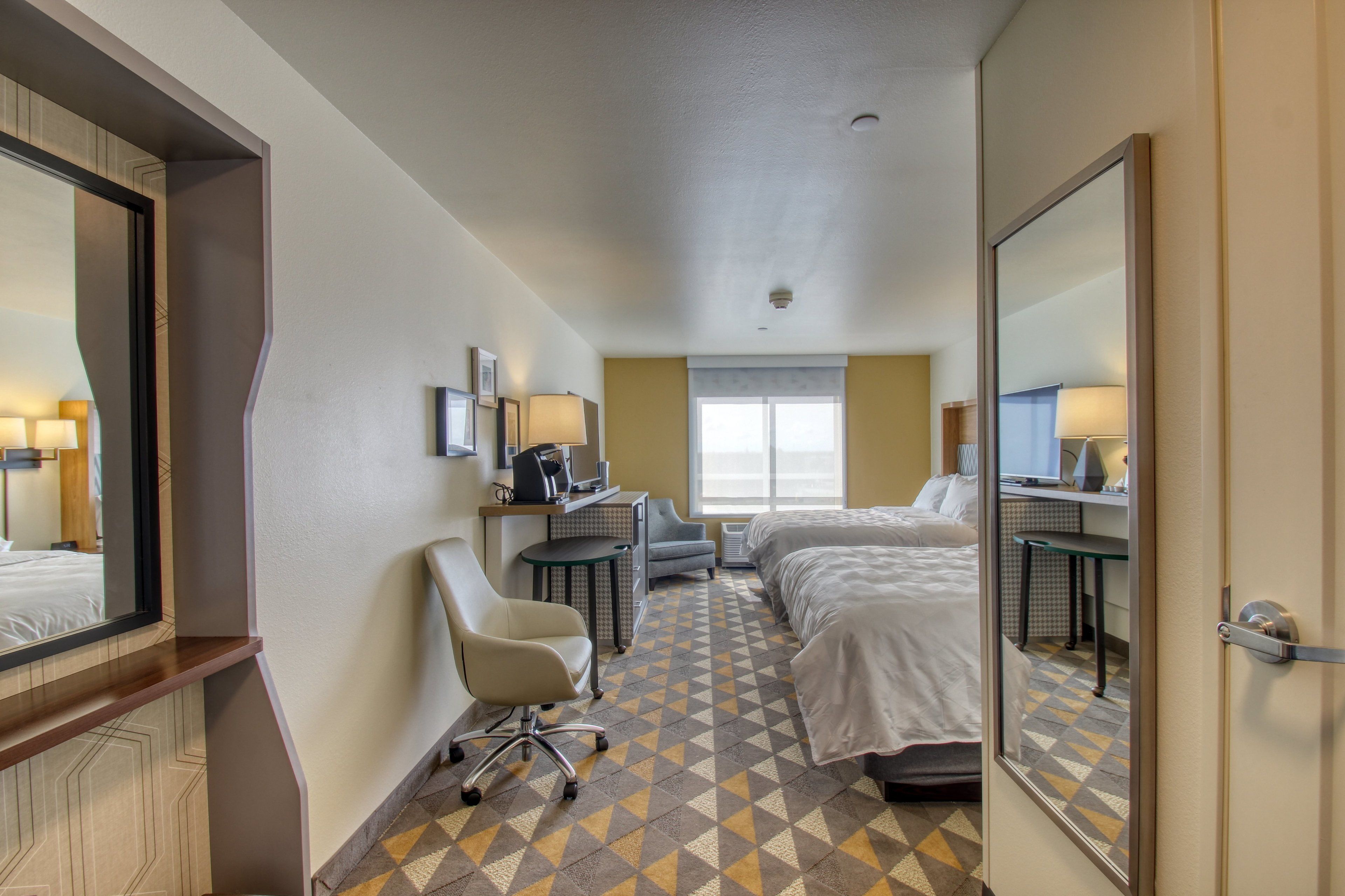 down duvets, desk, blackout curtains, iron/ironing board