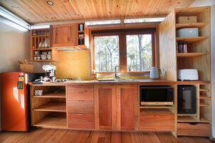 Fridge, microwave, stovetop, espresso maker