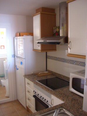 Frigorífico, microondas, horno y placa de cocina