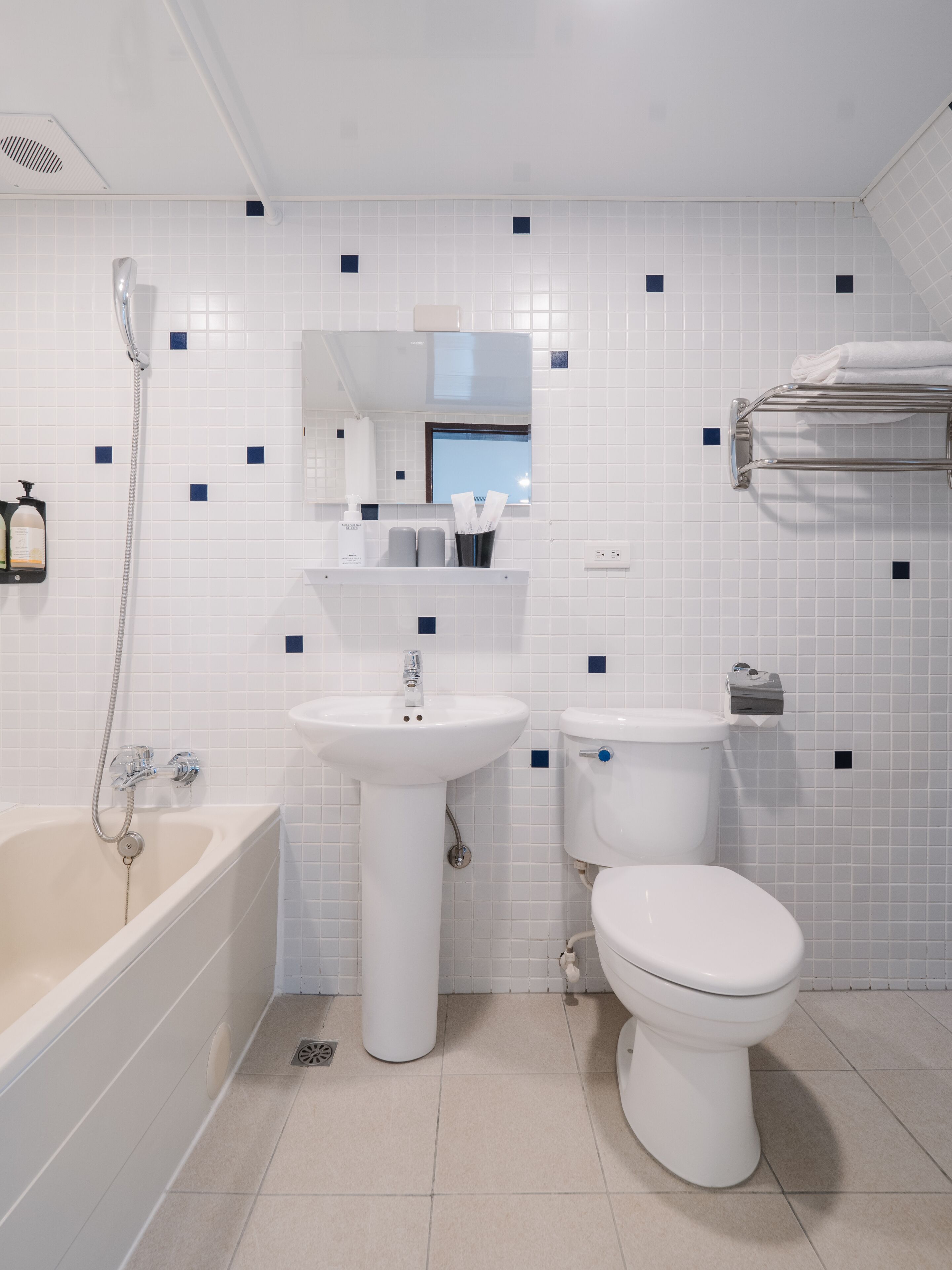 deluxe twin room | bathroom | combined shower/bathtub, free toiletries, hair dryer, slippers