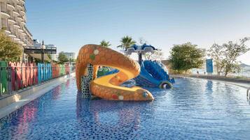 Indoor pool, outdoor pool, open 9:00 AM to 6:00 PM, pool umbrellas