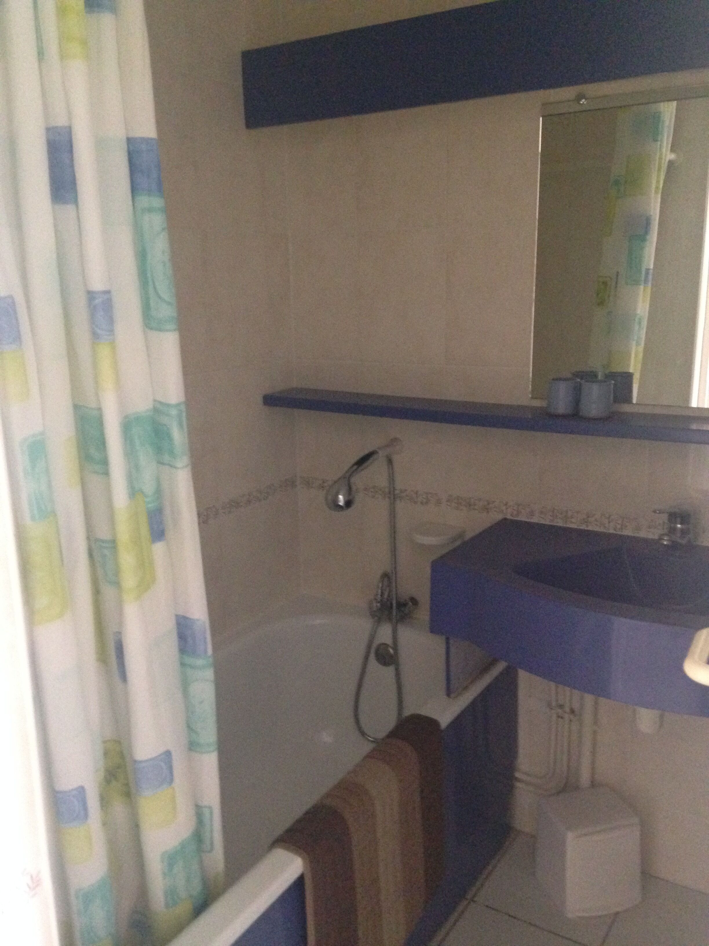 A bathroom with a bathtub, a shower, a sink, and a mirror.