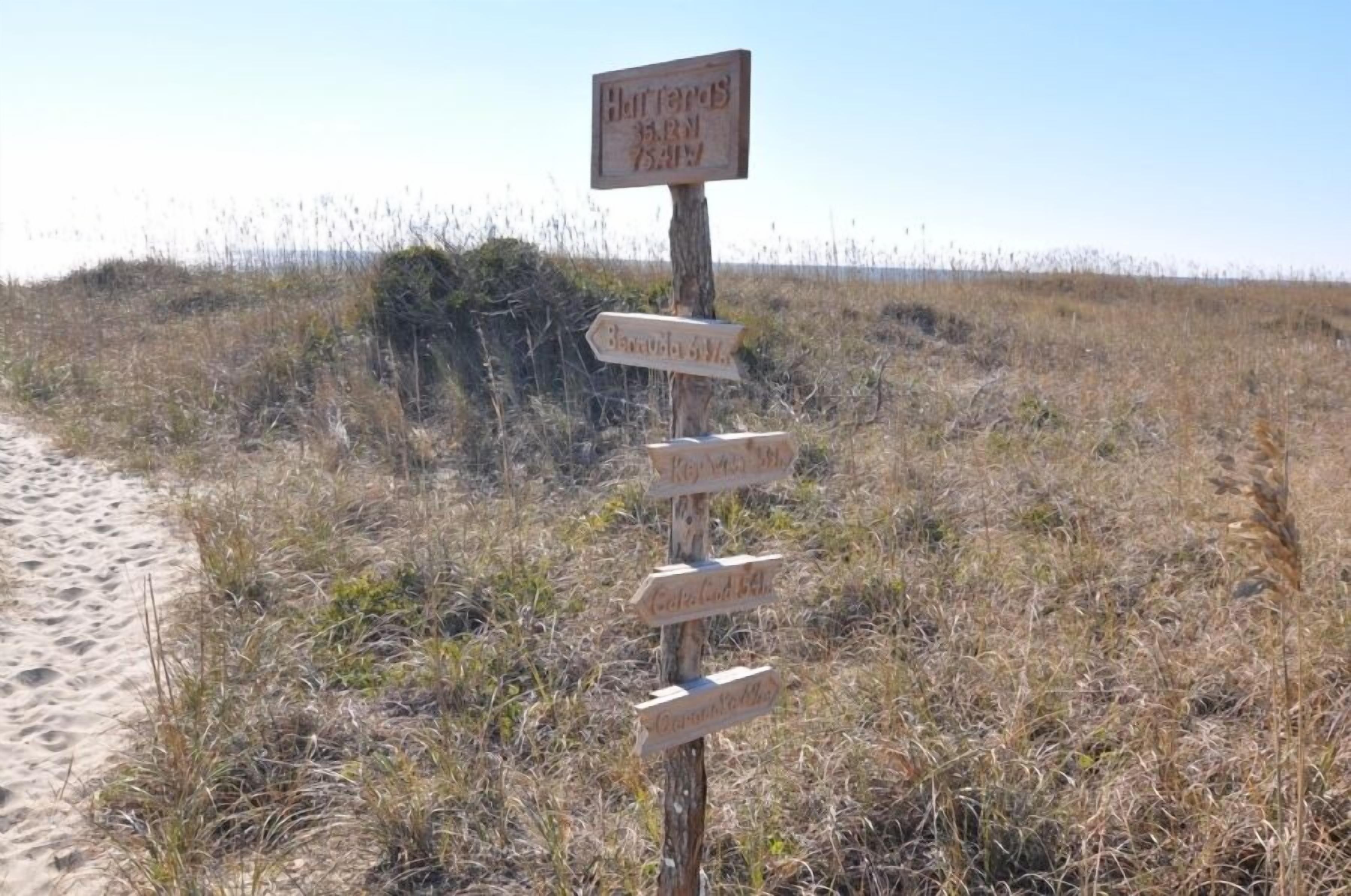 Un panneau indicateur en bois, doté de plusieurs flèches indiquant différentes directions, situé dans un environnement naturel.