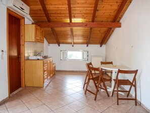 Fridge, oven, electric kettle, toaster