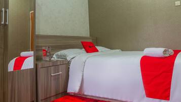 Desk, free WiFi, bed sheets