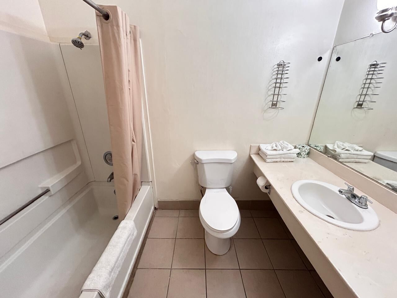 A bathroom with a toilet, sink, and shower.
