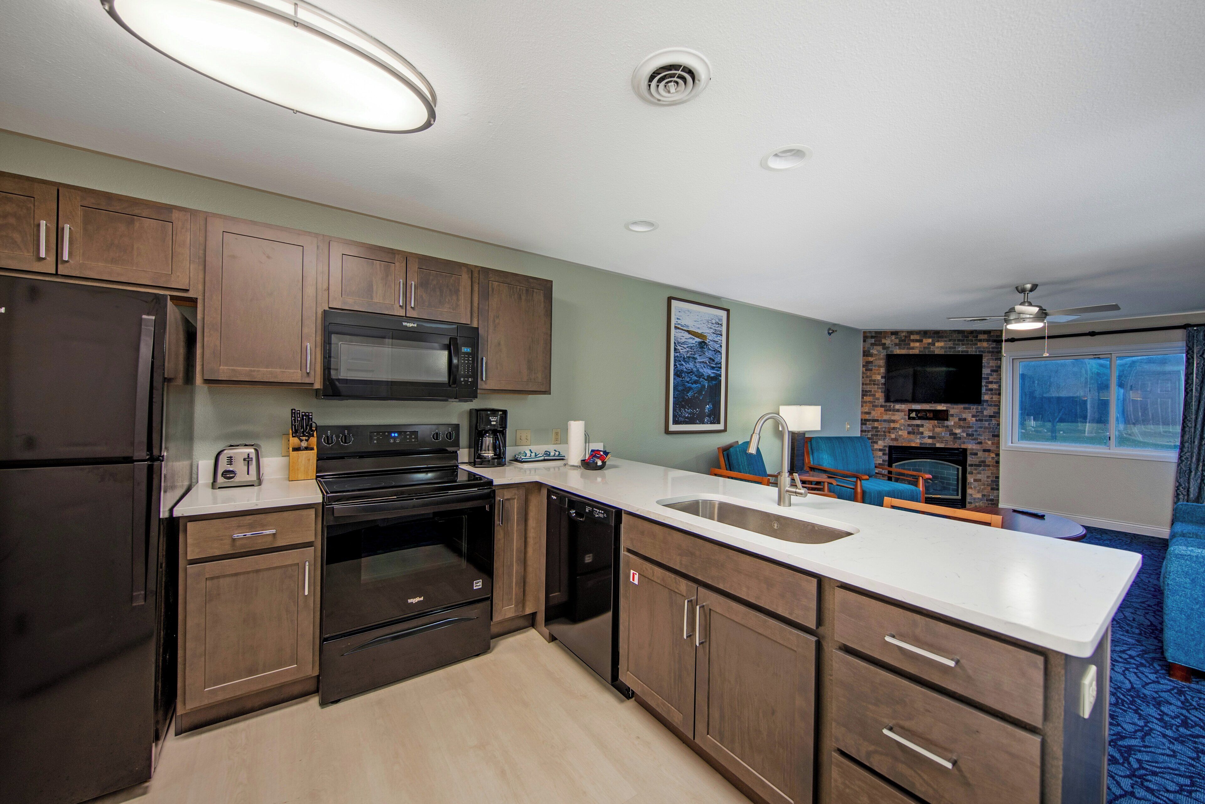 Fridge, microwave, coffee/tea maker