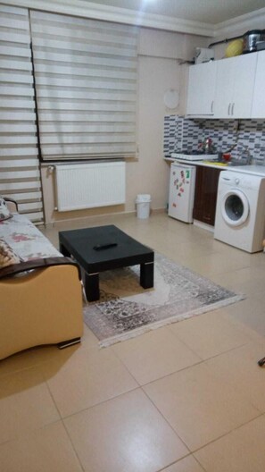 Apartment, 1 Schlafzimmer | Eigene Kochnische | Großer Kühlschrank, Herdplatte, Kochgeschirr/Geschirr/Besteck