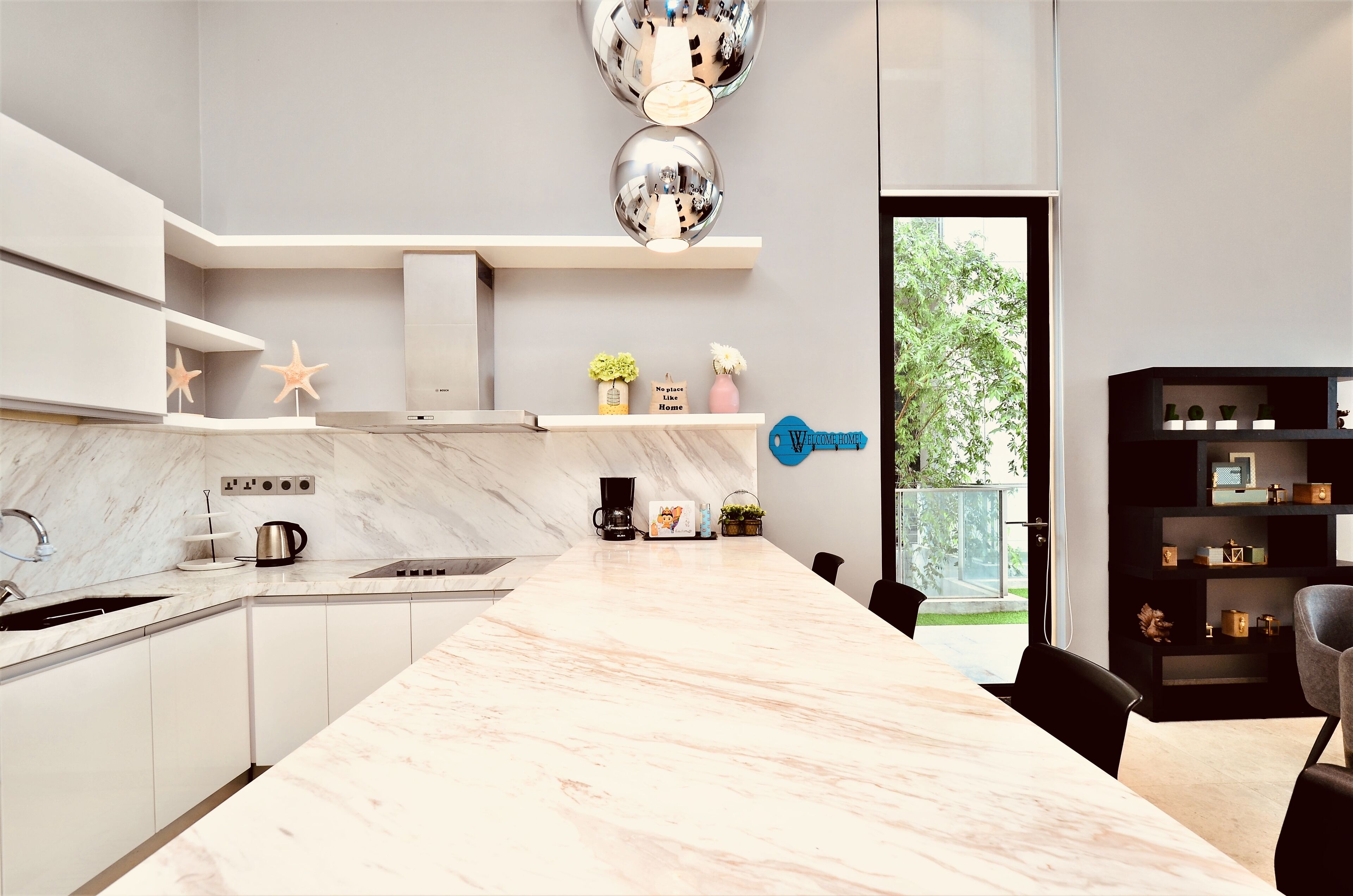 Fridge, microwave, oven, electric kettle