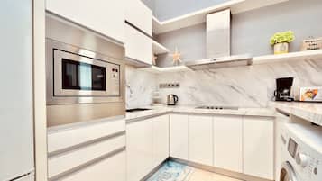 Fridge, microwave, oven, electric kettle