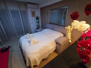 2 chambres, coffres-forts dans les chambres, fer et planche à repasser