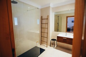 Shower, hair dryer, bidet, towels