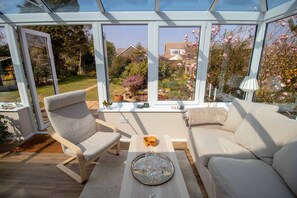 TV, fireplace, books