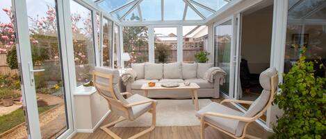 TV, fireplace, books