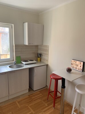 Fridge, oven, stovetop, electric kettle