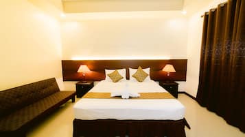 Premium bedding, down comforters, blackout drapes, rollaway beds