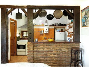 Fridge, microwave, oven, high chair