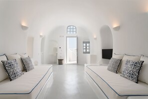 Grand Suite (Indoor Plunge Pool, Caldera View) | View from room - Oia Spirit Studios by Mary D Nomikou (Santorini)