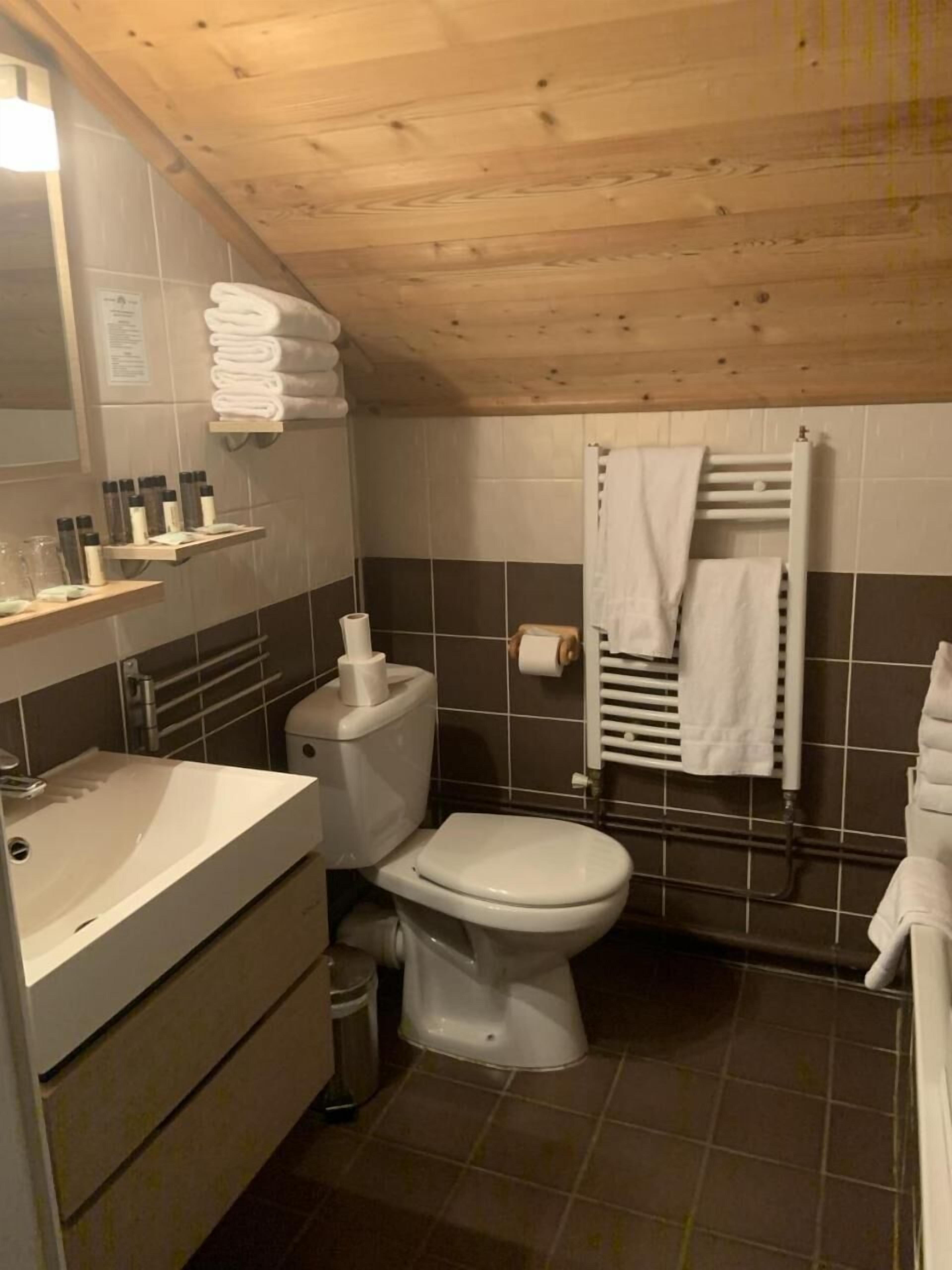 free toiletries, hair dryer, towels