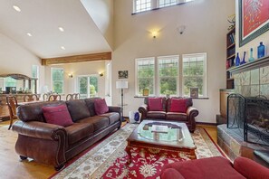 TV, fireplace, DVD player, books