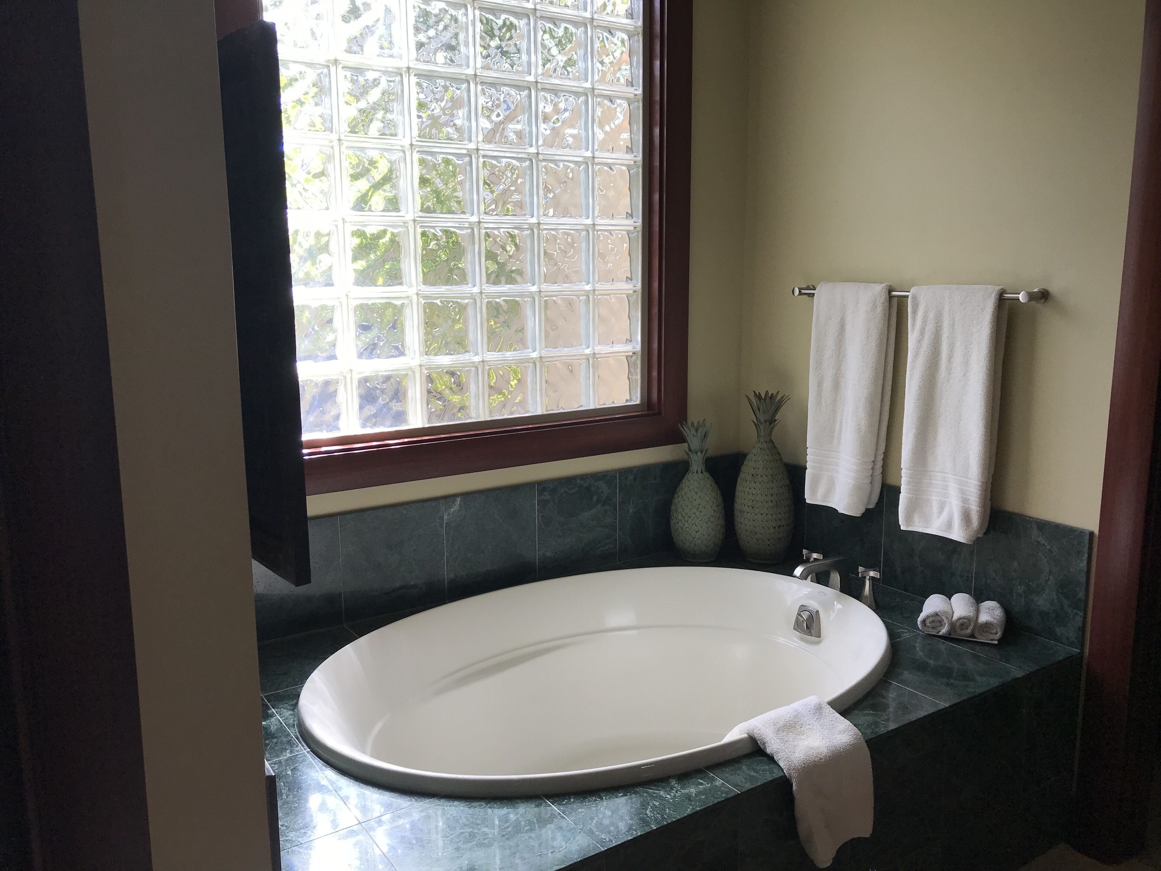 Bathtub, hair dryer, towels, soap