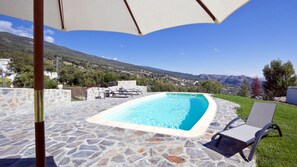 Seasonal outdoor pool, pool umbrellas, sun loungers