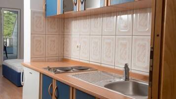 Apartment, 1 Bedroom, Terrace | Private kitchen | Fridge, microwave