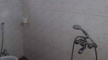 Hair dryer, bidet, towels, shampoo