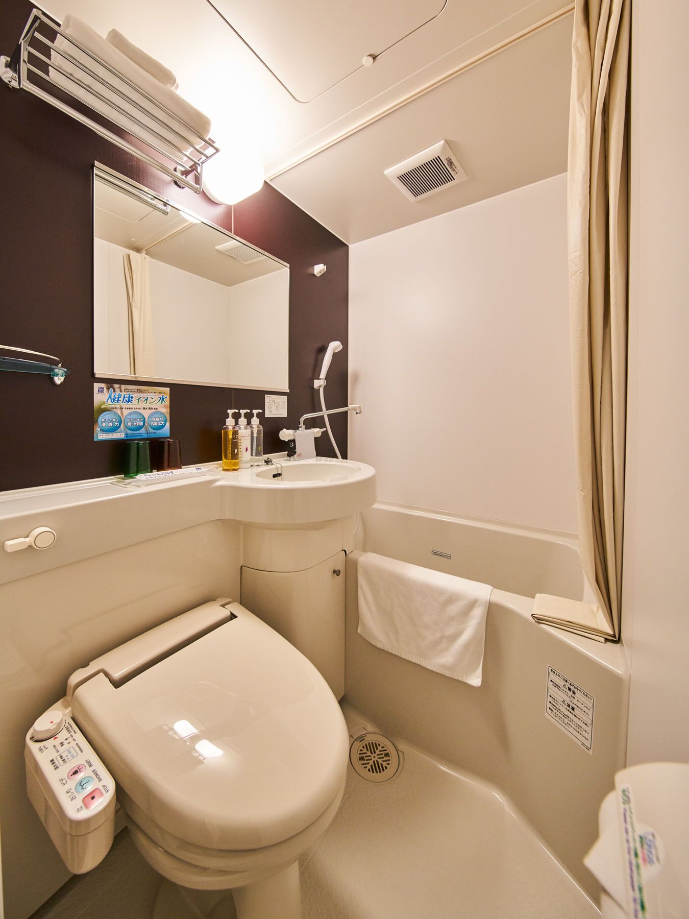 combined shower/bathtub, free toiletries, hair dryer, slippers