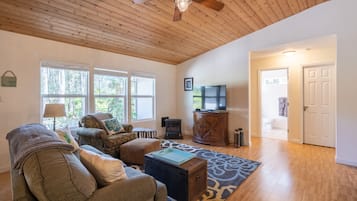 スマートテレビ、暖炉、DVD プレーヤー、ビデオライブラリ