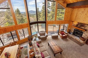 Télévision, cheminée, espaces bureaux