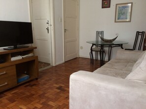 TV, books, video library, stereo