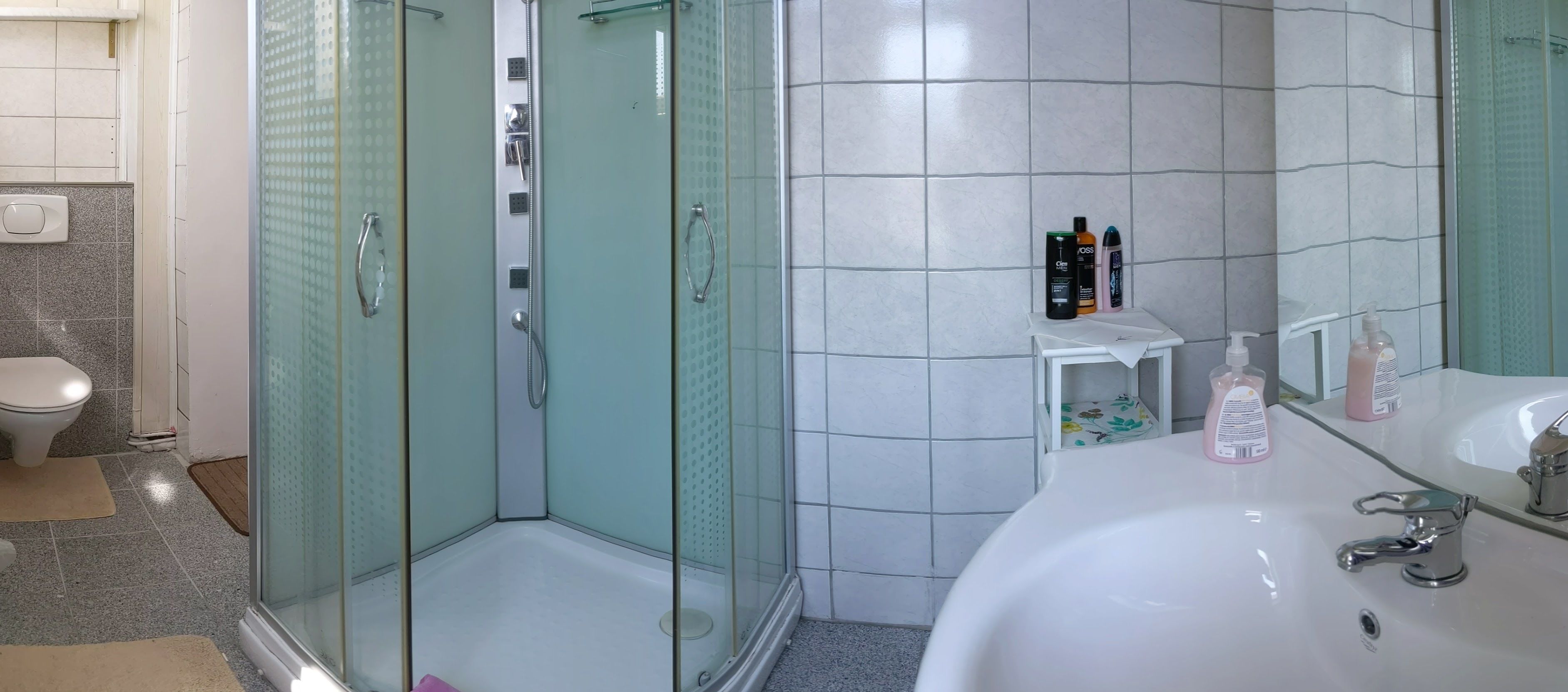 Apartment, Gartenblick | Badezimmer | Dusche, Haartrockner, Hausschuhe, Handtücher